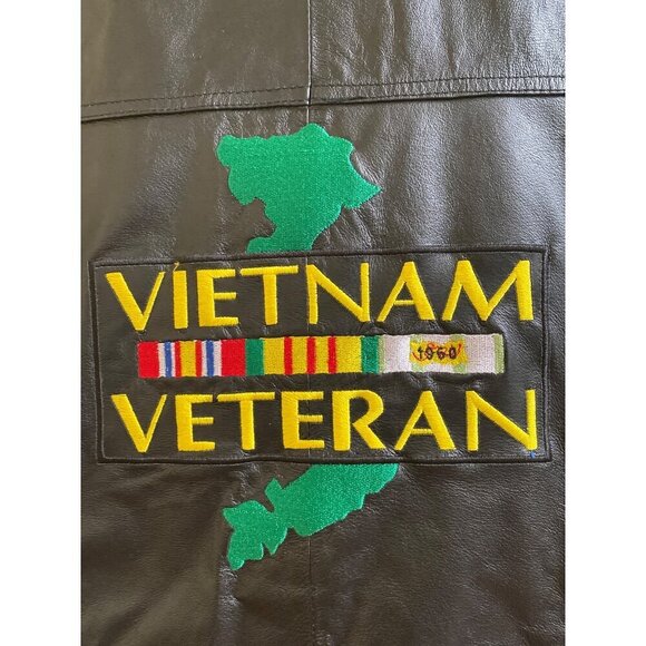 Mens Leather USA Vietnam Veteran Vest Medium Black Genuine Leather & Polyester - Picture 7 of 7